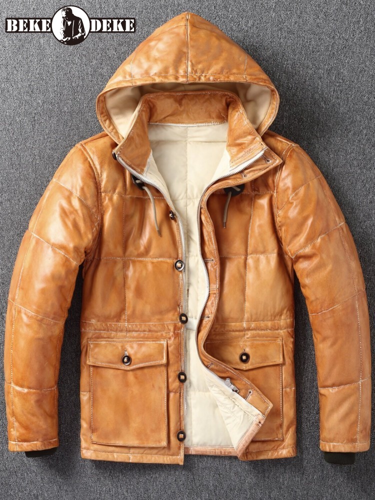 Leather Work Jacket With Hood - Veste d'hiver pour homme en cuir