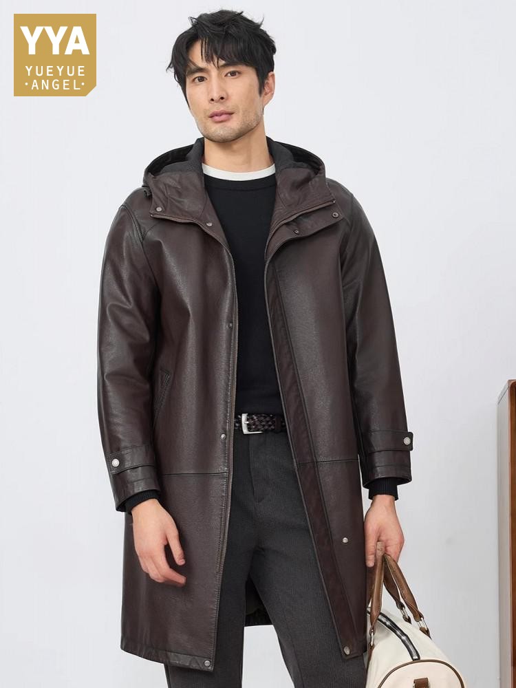 Leather Work Jacket With Hood - Mode hommes automne nouveau à capuche