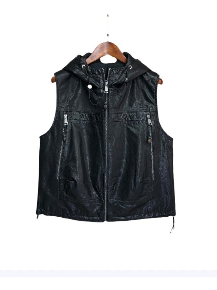 Gilet à capuche en cuir vérita - Leather Work Jacket With Hood avis et prix