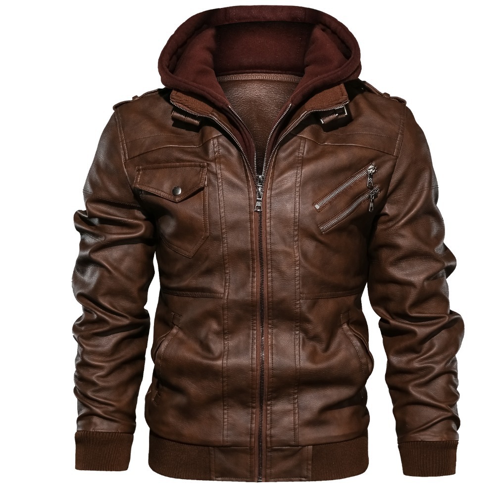Manteaux à capuche pour hommes - Leather Work Jacket With Hood avis et prix