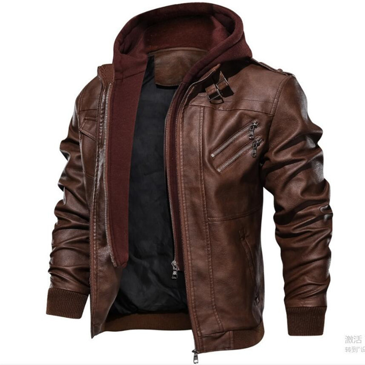 Manteaux à capuche pour hommes - Leather Work Jacket With Hood avis et prix