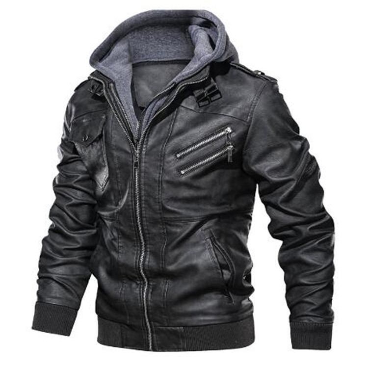 Manteaux à capuche pour hommes - Leather Work Jacket With Hood avis et prix