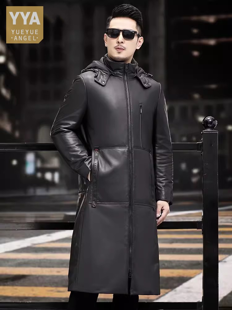 Hiver épais chaud Long manteau - Leather Work Jacket With Hood avis et prix