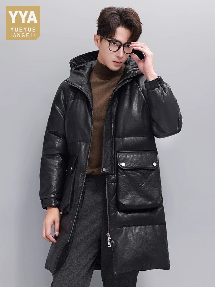 Hiver hommes chaud doudoune d' - Leather Work Jacket With Hood avis et prix
