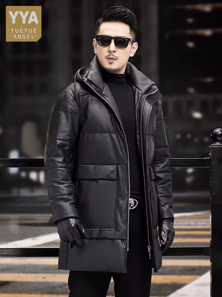 Hiver hommes épais chaud blanc - Leather Work Jacket With Hood avis et prix