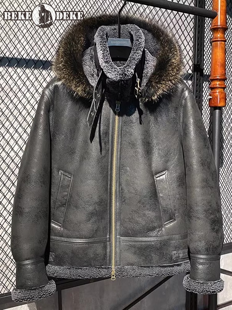 Veste en cuir véritable pour h - Leather Work Jacket With Hood avis et prix