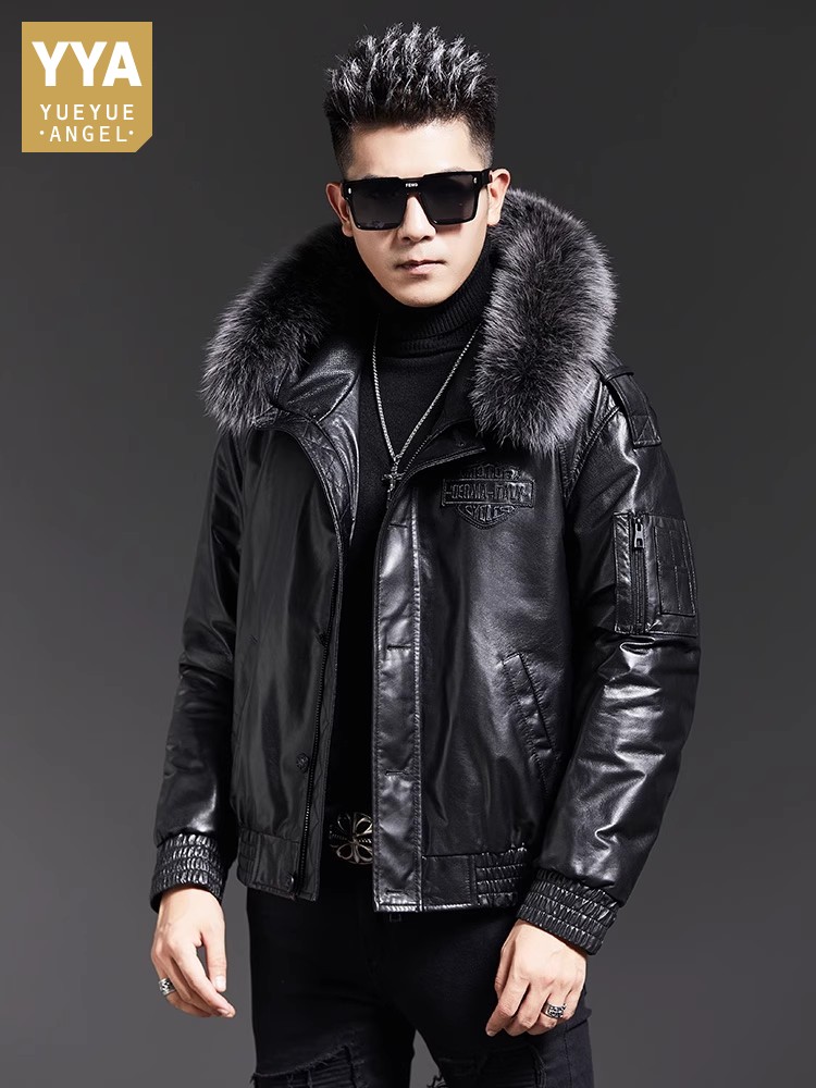 Mode hommes hiver col de fourr - Leather Work Jacket With Hood avis et prix